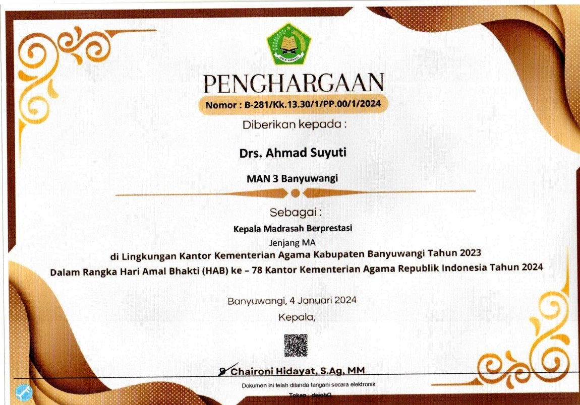 PIAGAM PENGHARGAAN KEPALA MADRASAH